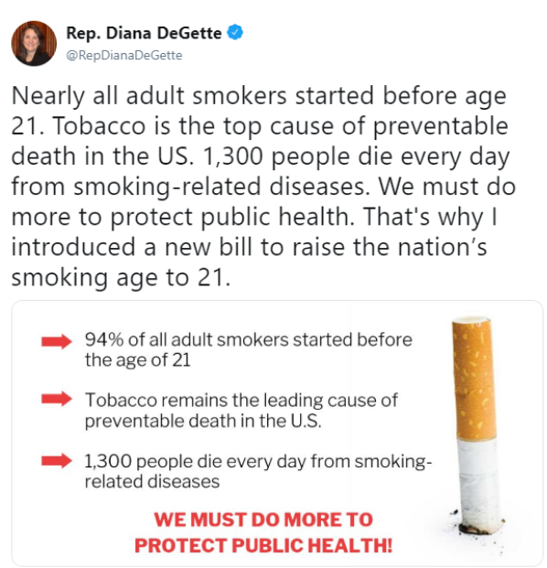 Tobacco is the top cause of preventable death in the US. 1,300 people die every day from smoking related diseases